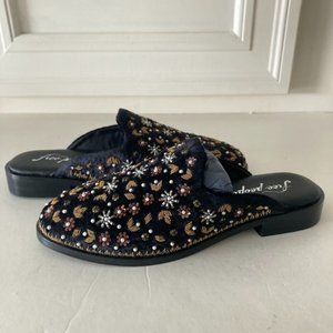 NWOT Free People Cosmic Black Embroidered Loafer Mules Sz 39.5
